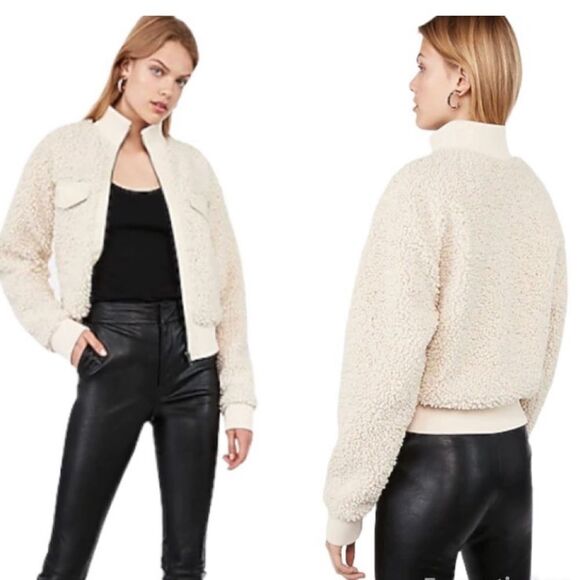 Express X Negin Mirsalehi Teddy Bomber Jacket - Picture 1 of 4